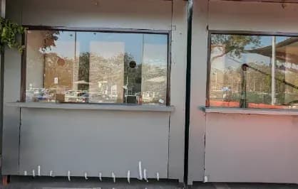 Quad Cabins retail counter unit with glazed serving frontage
